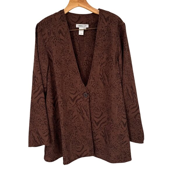Coldwater Creek Womens Brown Animal Print jacket Blazer size 1X  plus V-Neck - Picture 1 of 10